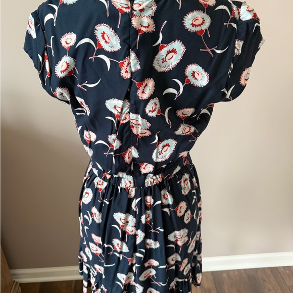J. Crew Floral Navy & Red Faux Wrap Short Sleeve Zip Dress Size 6 - Picture 3 of 8